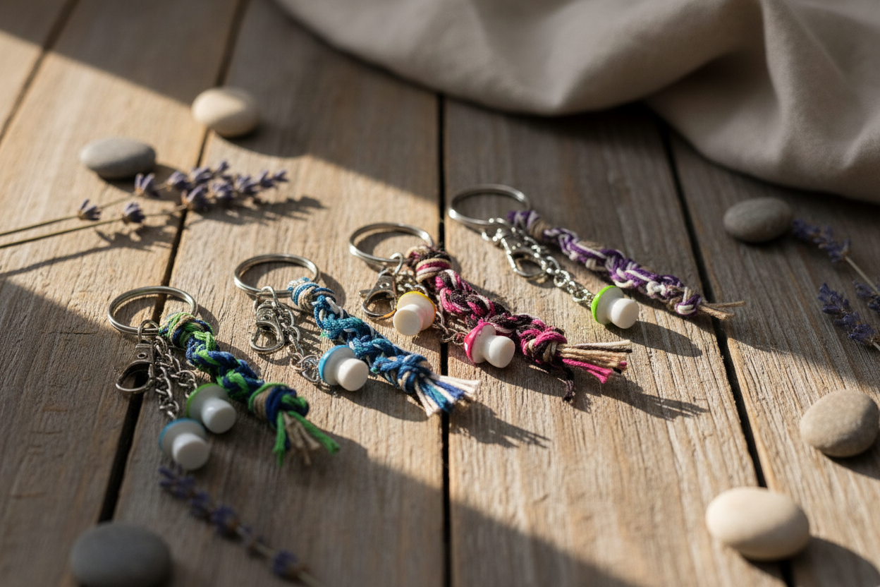 Mini Hemp Keychain with Acrylic Mushroom Charm - Boho Key Ring, Eco-Friendly Gift, Handmade Accessory, Nature-Inspired Jewelry