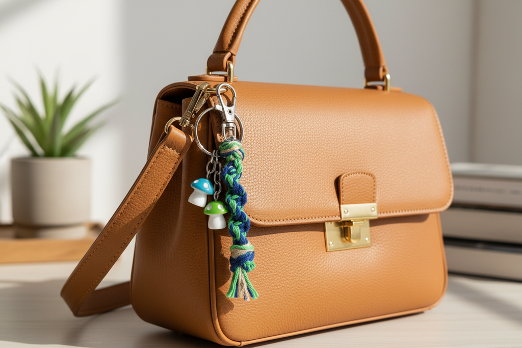 Mini Hemp Keychain with Acrylic Mushroom Charm - Boho Key Ring, Eco-Friendly Gift, Handmade Accessory, Nature-Inspired Jewelry