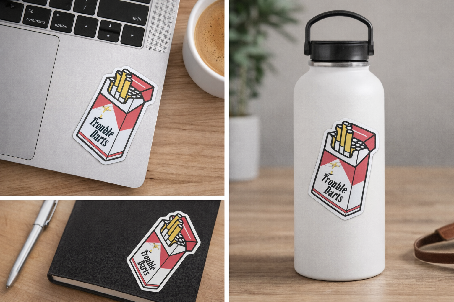 Trouble Darts Cigarette Pack Sticker | Red & White 2x2 Funny Sassy Vinyl Decal for Laptop, Water Bottle, or Toolbox