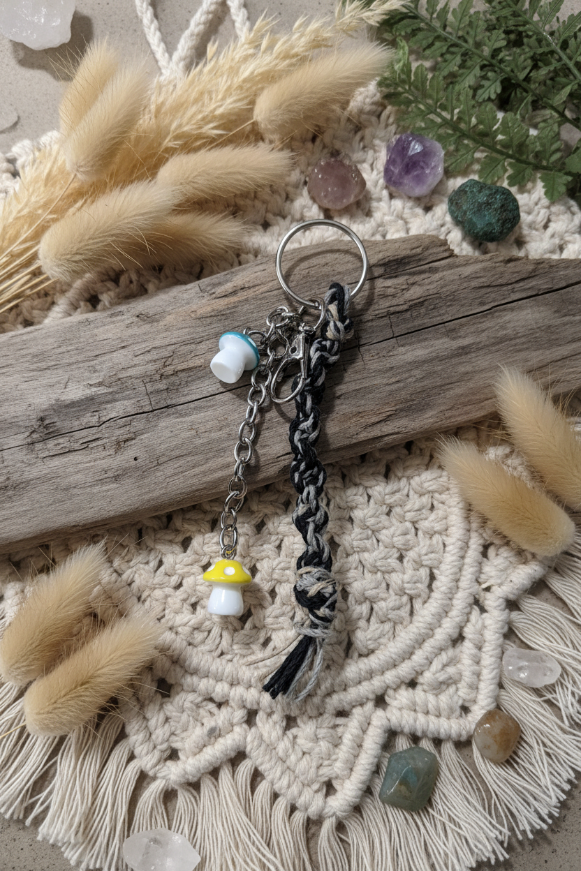 Handmade Hemp Keychain – Boho Beaded Keychain, Eco-Friendly Handmade Keyring, Everyday Accessory