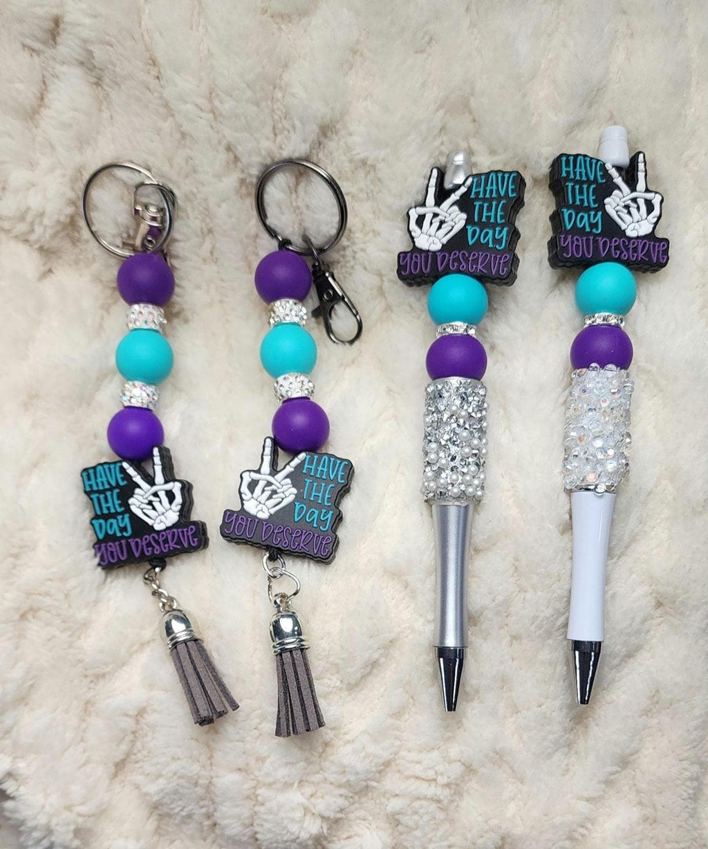 Have the Day You Deserve Pen & Keychain Gift Set | Sassy Beaded Pen and Matching Keychain | Funny Gift for Coworkers, Friends and Boss Babes
