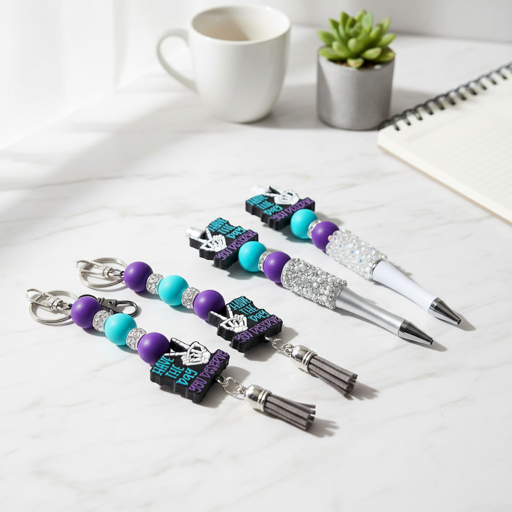 Have the Day You Deserve Pen & Keychain Gift Set | Sassy Beaded Pen and Matching Keychain | Funny Gift for Coworkers, Friends and Boss Babes