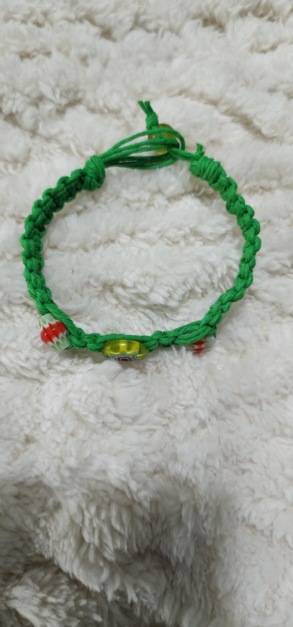 Handmade Green Hemp Bracelet with Glass Beads