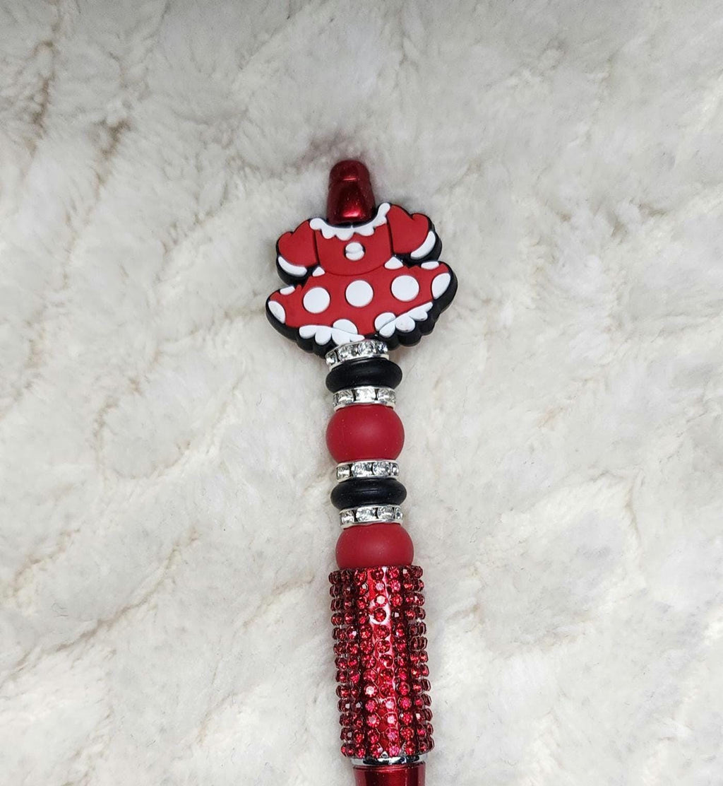 Red Black and White Beaded Keychain, Pen and Sticker Gift Set
