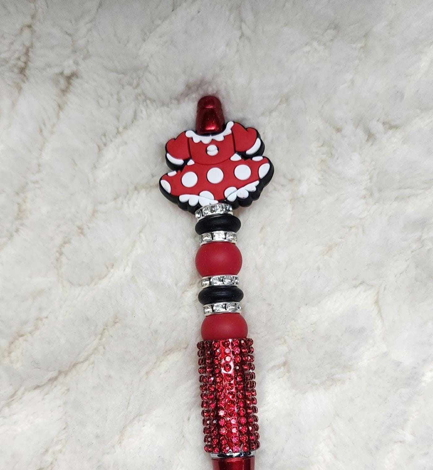 Red Black and White Beaded Keychain, Pen and Sticker Gift Set