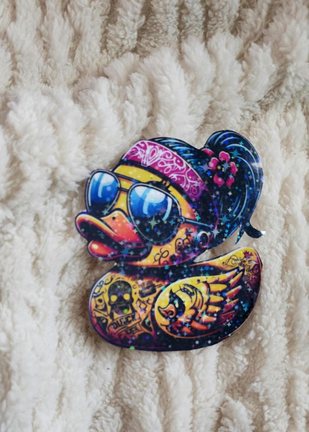 Tattooed Rubber Duck Sticker: Edgy Waterproof Vinyl Decal