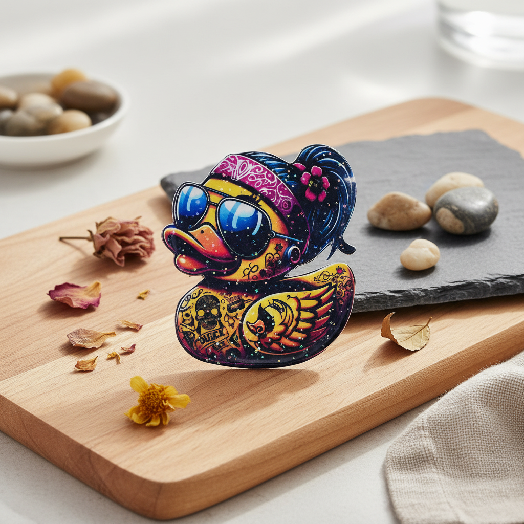 Tattooed Rubber Duck Sticker: Edgy Waterproof Vinyl Decal