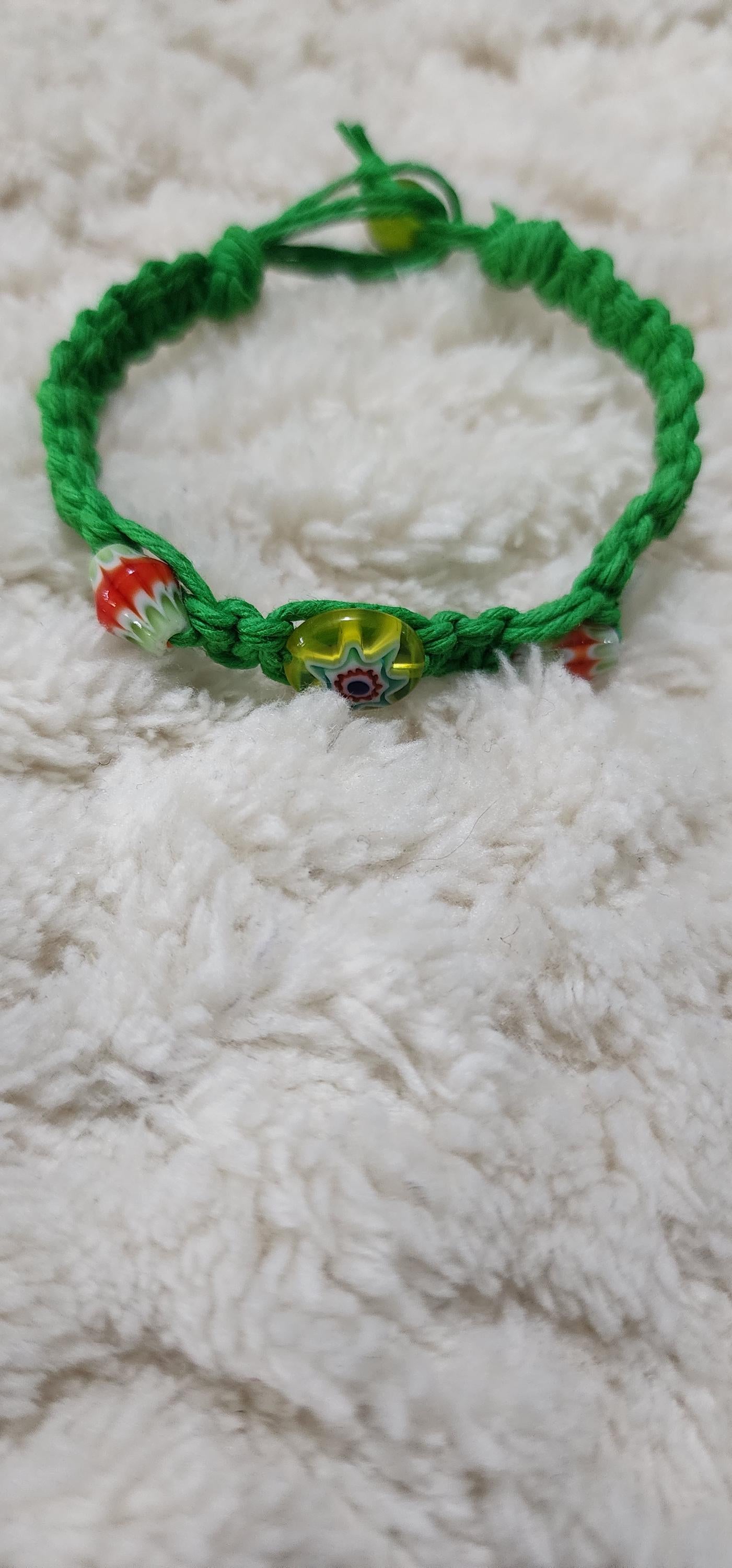 Handmade Green Hemp Bracelet with Glass Beads