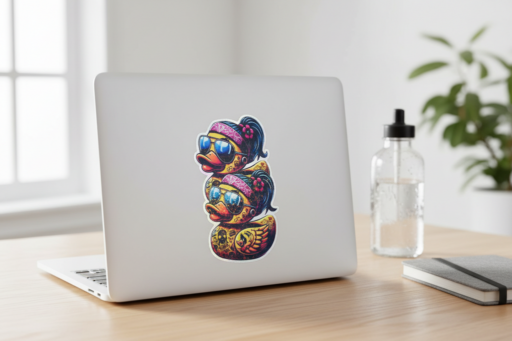 Tattooed Rubber Duck Sticker: Edgy Waterproof Vinyl Decal