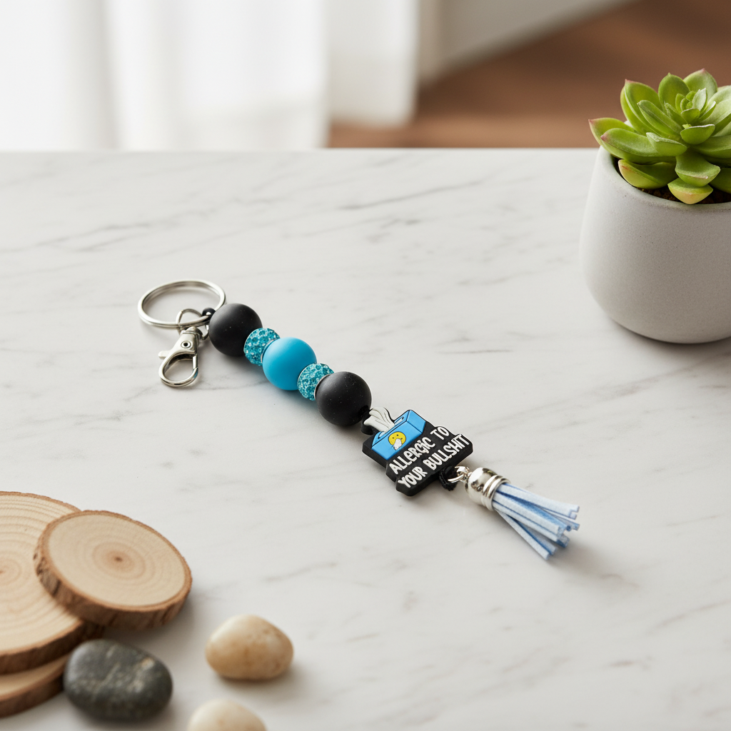 Kleenex Box “Allergic to Your Bullshit” Beaded Keychain – Funny Handmade Gift, Sassy Purse Charm, Statement keychain