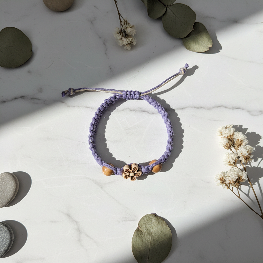 Handmade Pastel Purple Hemp Bracelet with Wooden Beads