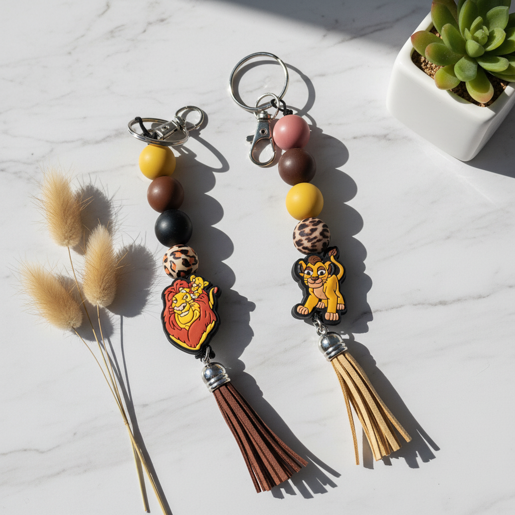 Lion  Beaded Keychain – Beaded Charm – Cute Gift for Friends, Backpack or Bag Accessory