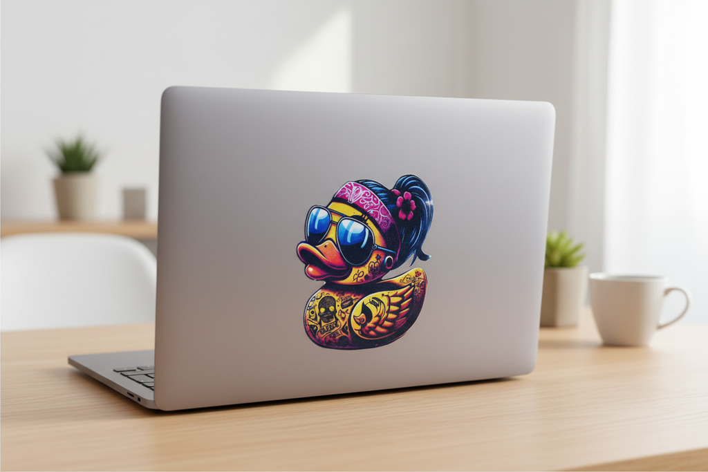 Tattooed Rubber Duck Sticker: Edgy Waterproof Vinyl Decal