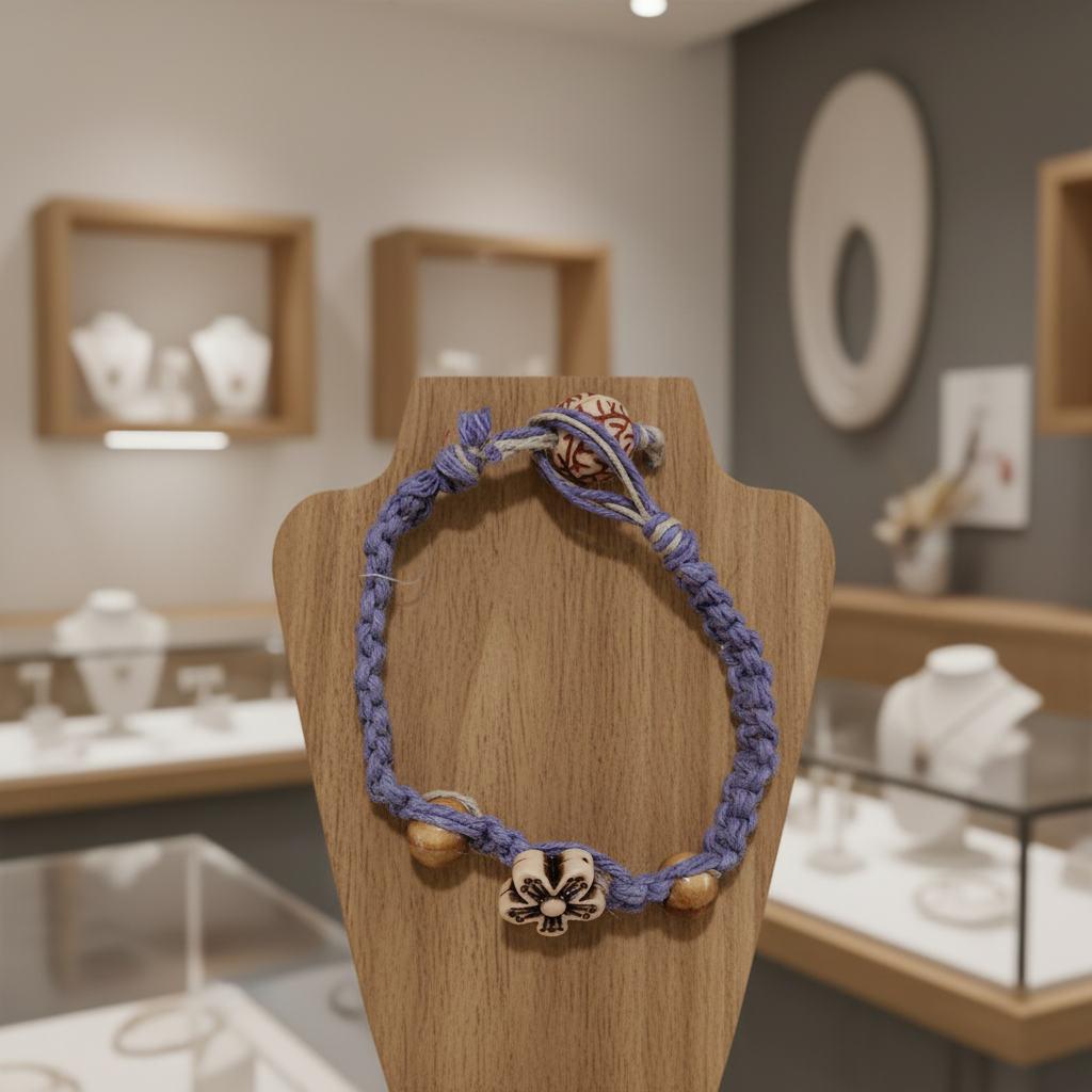 Handmade Pastel Purple Hemp Bracelet with Wooden Beads