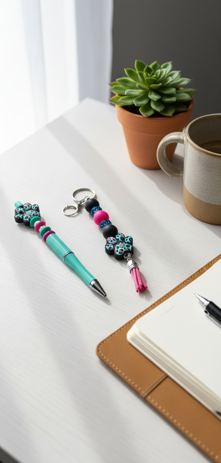 Leopard Paw Print Gift Set – Matching Pen & Acrylic Keychain | Animal Print Accessories