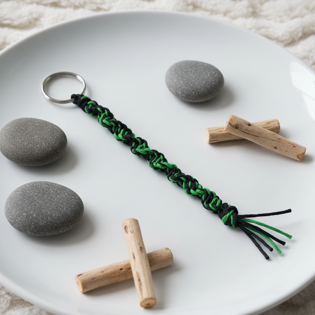 Handmade Green and Black Hemp Keychain