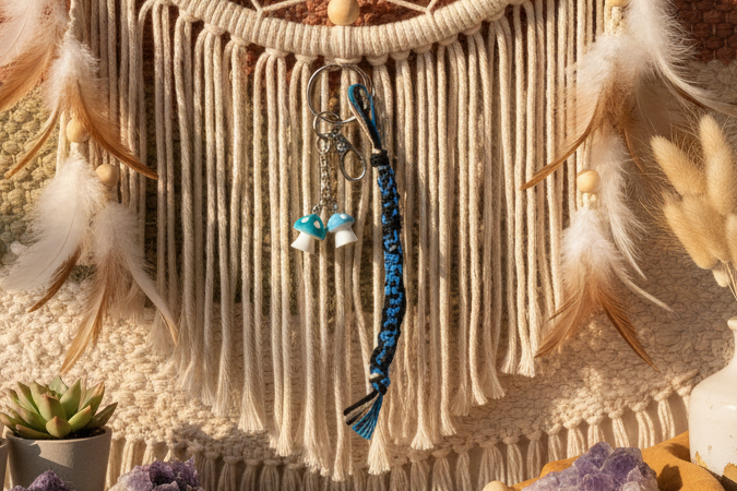 Handmade Hemp Keychain – Boho Beaded Keychain, Eco-Friendly Handmade Keyring, Everyday Accessory