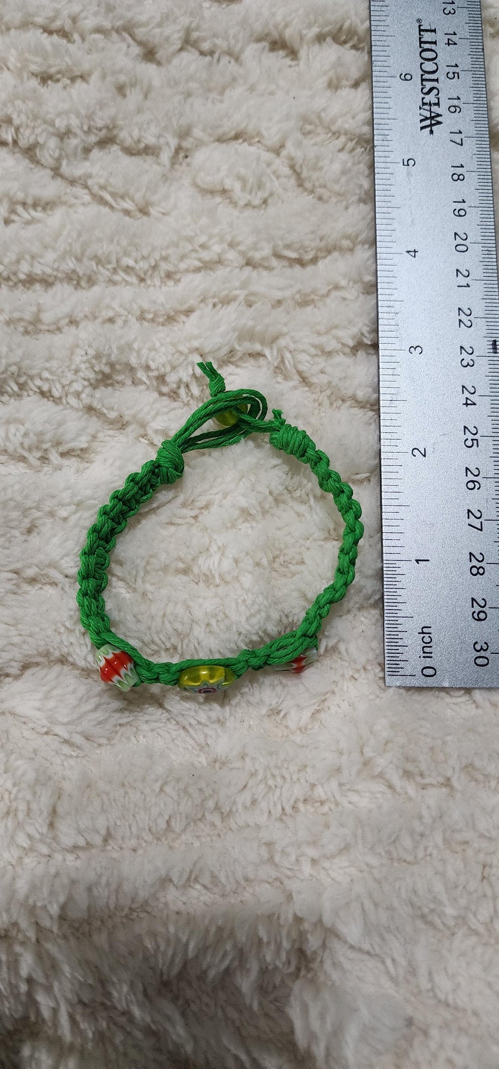Handmade Green Hemp Bracelet with Glass Beads