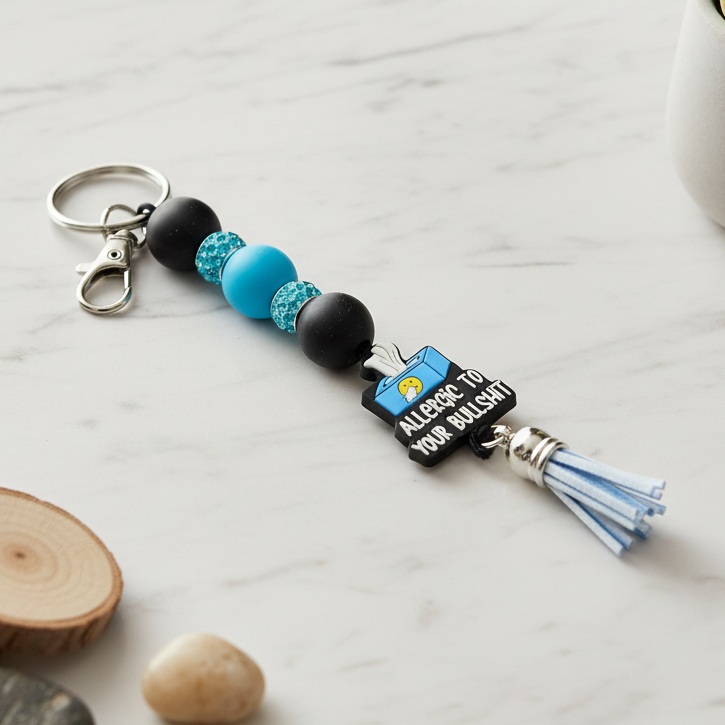 Kleenex Box “Allergic to Your Bullshit” Beaded Keychain – Funny Handmade Gift, Sassy Purse Charm, Statement keychain