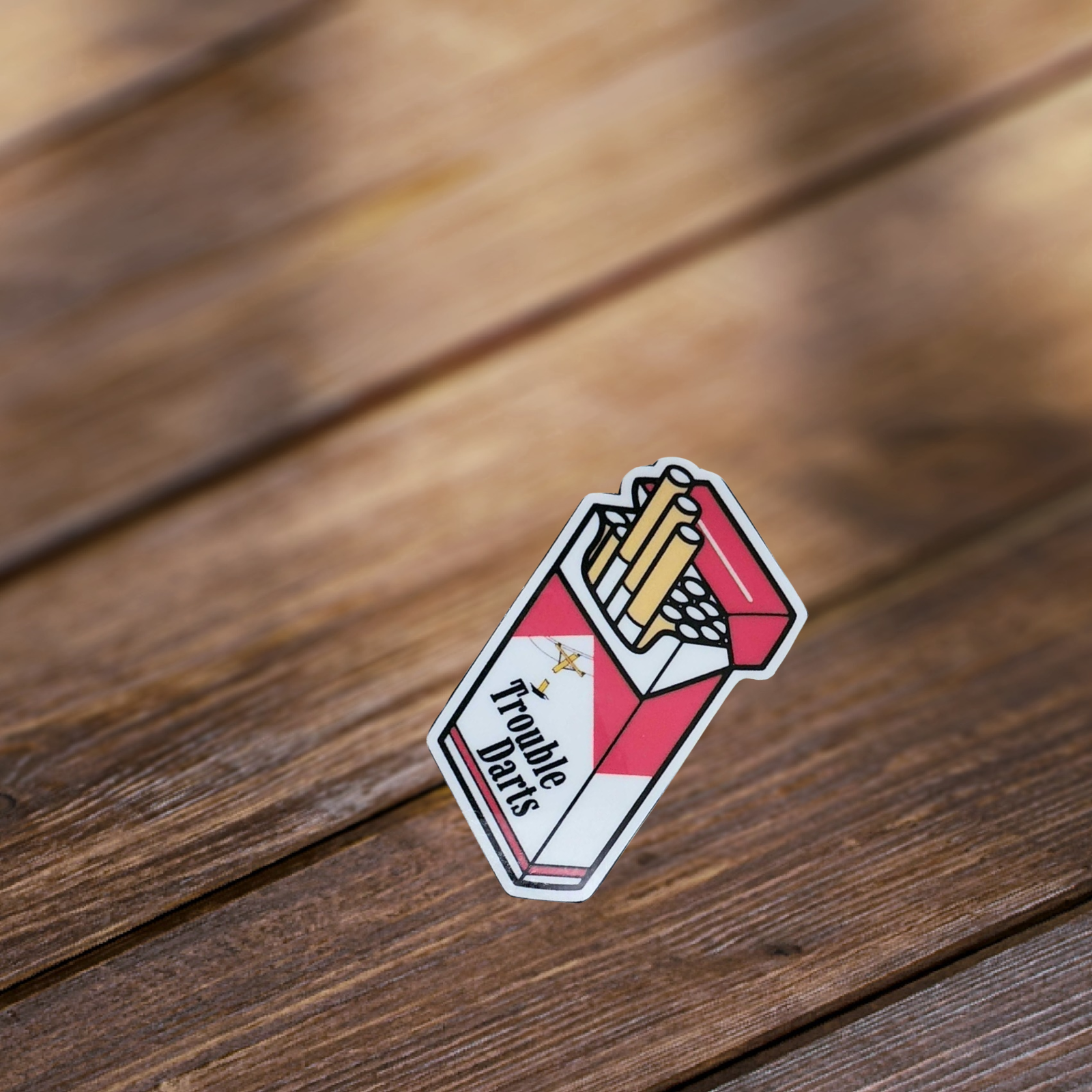 Trouble Darts Cigarette Pack Sticker | Red & White 2x2 Funny Sassy Vinyl Decal for Laptop, Water Bottle, or Toolbox