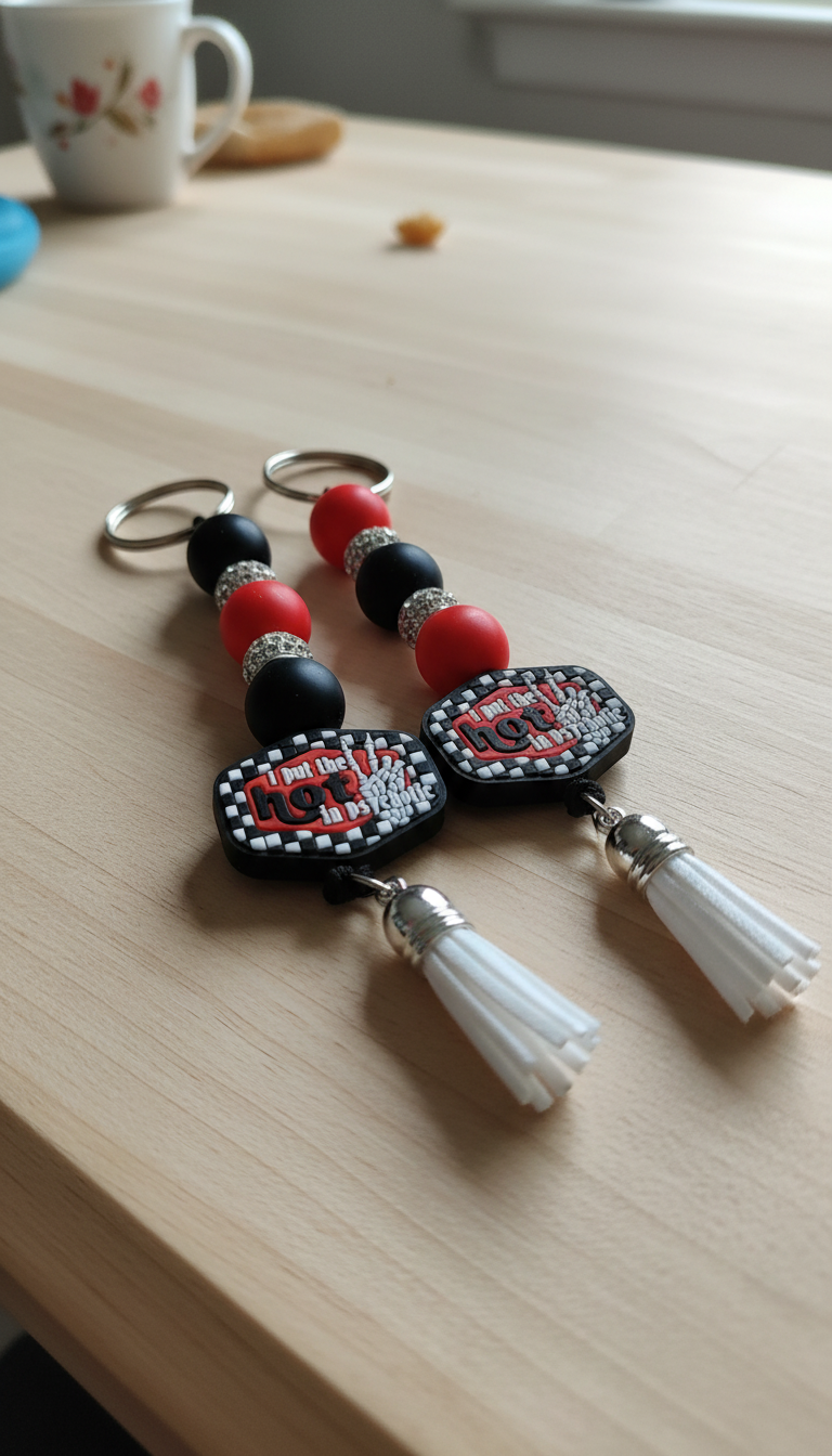 Funny Beaded Keychain: I Put the Hot in Psychotic - Dark Humor Bag Charm