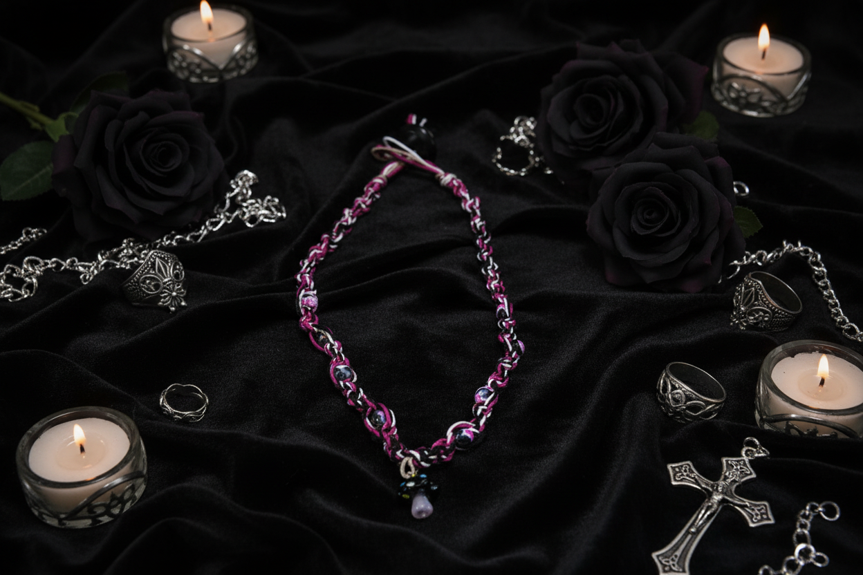 Handmade Hemp Necklace: Black Glass Mushroom Bead