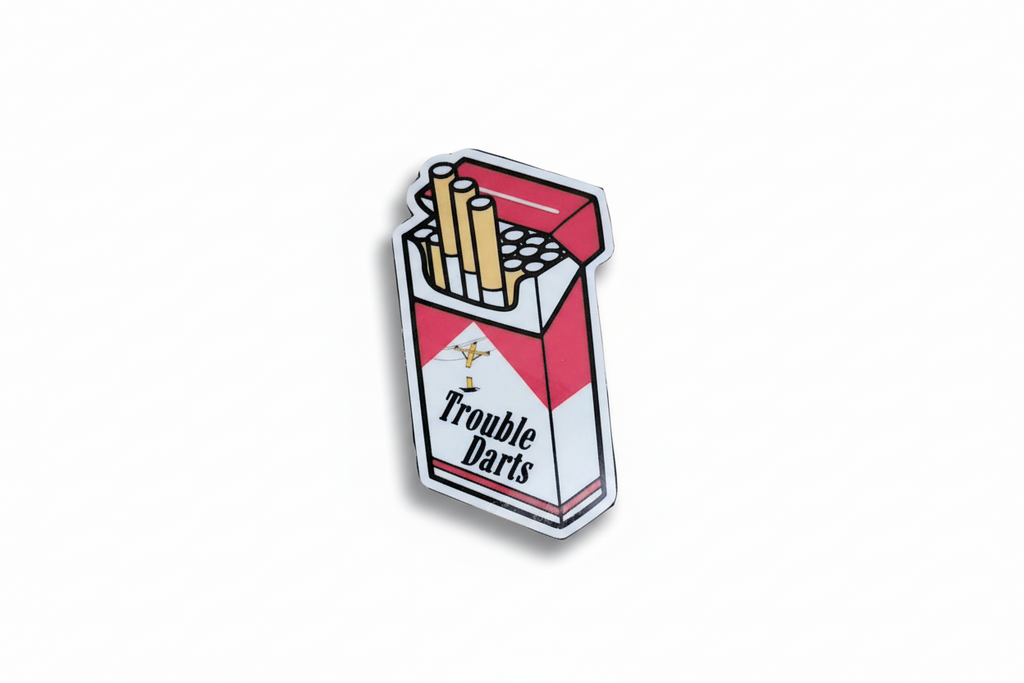 Trouble Darts Cigarette Pack Sticker | Red & White 2x2 Funny Sassy Vinyl Decal for Laptop, Water Bottle, or Toolbox