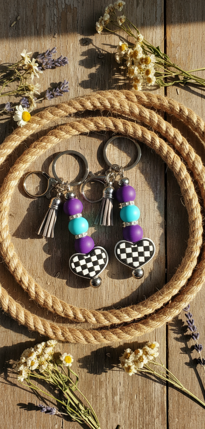 Handmade Checkered Heart Keychain