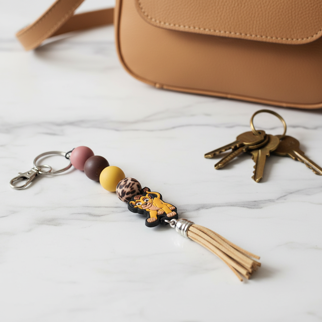 Lion  Beaded Keychain – Beaded Charm – Cute Gift for Friends, Backpack or Bag Accessory