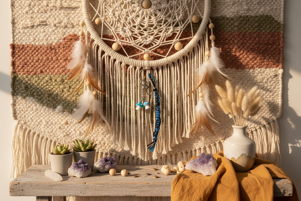 Handmade Hemp Keychain – Boho Beaded Keychain, Eco-Friendly Handmade Keyring, Everyday Accessory