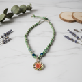 Handmade Hemp Necklace with Glass Flower Pendant
