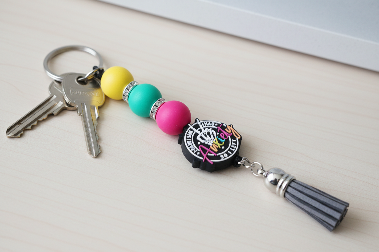 Anxiety Keychain – “I Came, I Saw, I Had Anxiety” Funny Quote Keyring, Stress Relief Gift for Men & Women, Relatable Humor Accessory