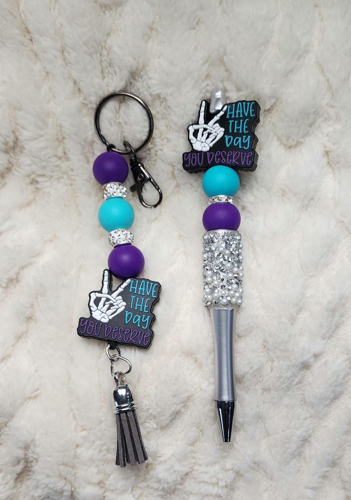 Have the Day You Deserve Pen & Keychain Gift Set | Sassy Beaded Pen and Matching Keychain | Funny Gift for Coworkers, Friends and Boss Babes