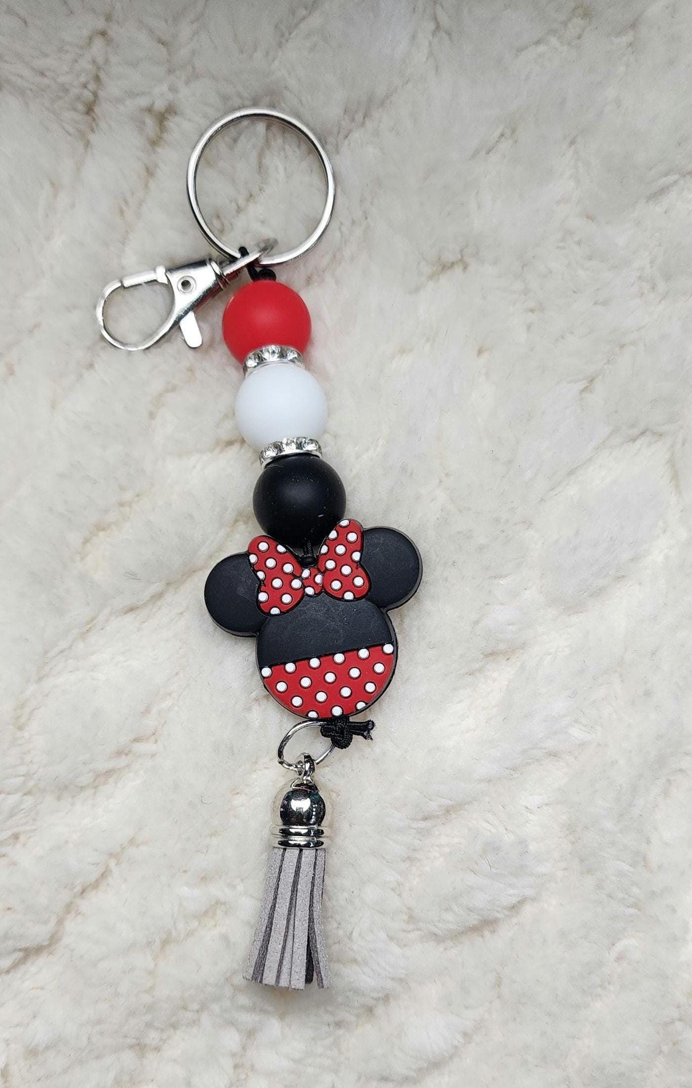 Red Black and White Beaded Keychain, Pen and Sticker Gift Set