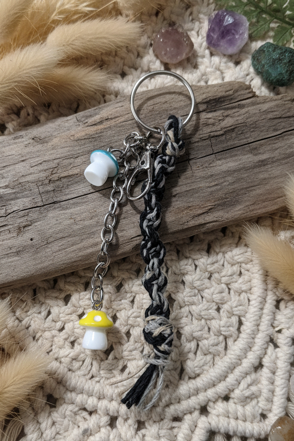Handmade Hemp Keychain – Boho Beaded Keychain, Eco-Friendly Handmade Keyring, Everyday Accessory