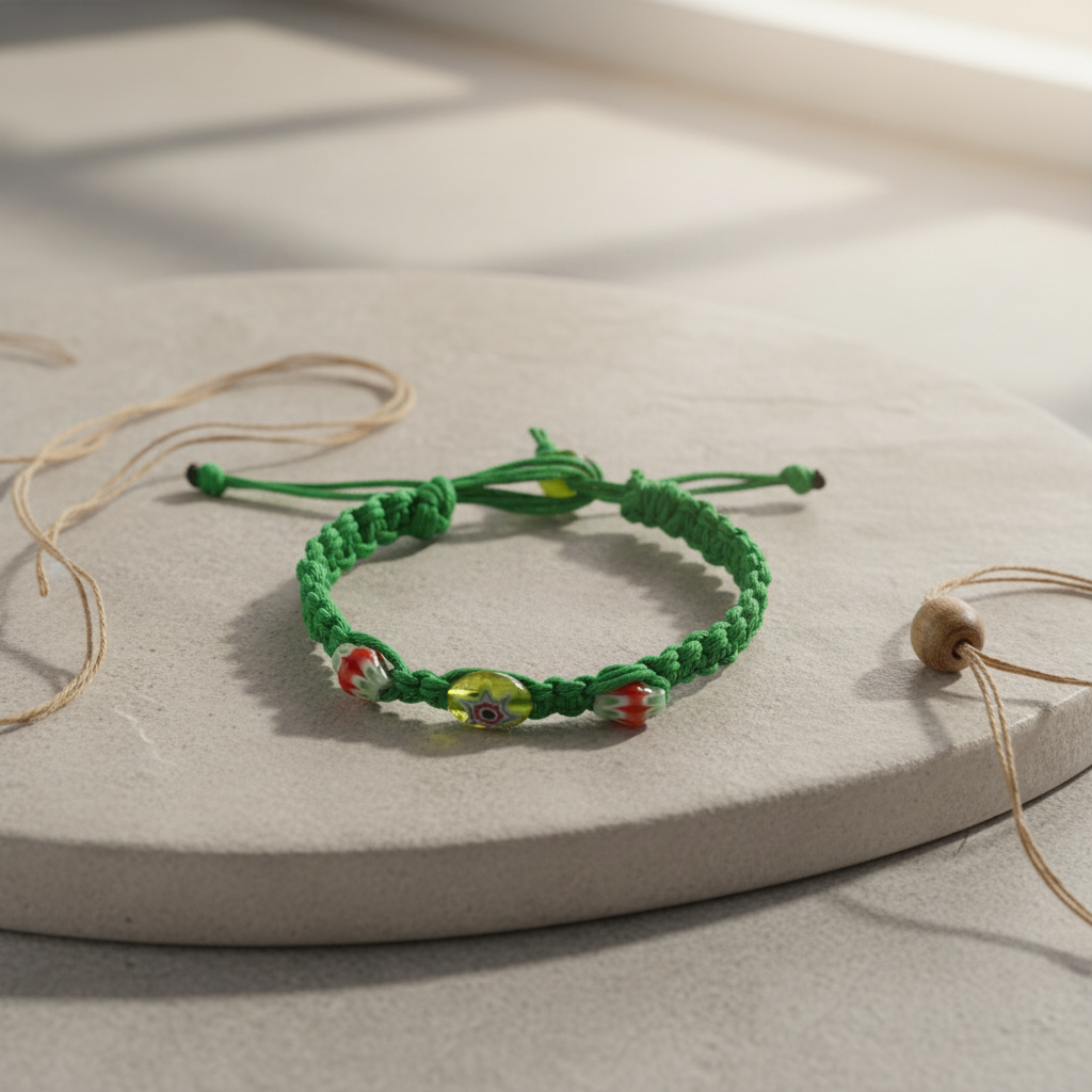 Handmade Green Hemp Bracelet with Glass Beads