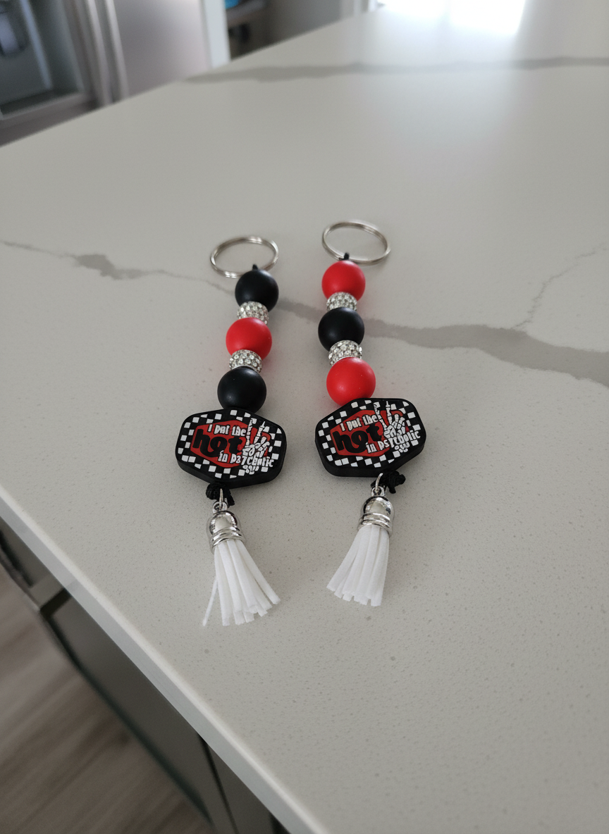 Funny Beaded Keychain: I Put the Hot in Psychotic - Dark Humor Bag Charm