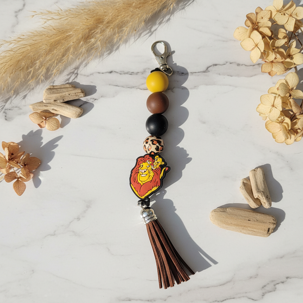 Lion  Beaded Keychain – Beaded Charm – Cute Gift for Friends, Backpack or Bag Accessory