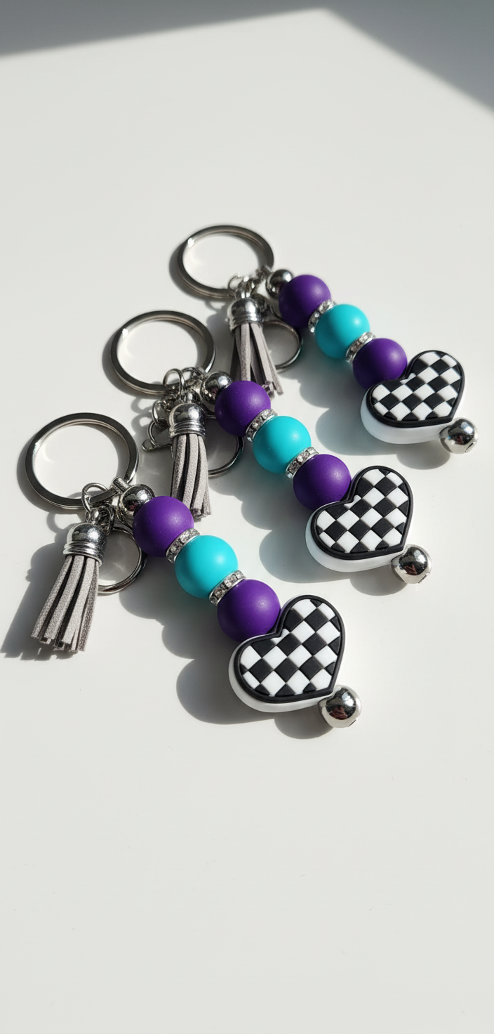 Handmade Checkered Heart Keychain
