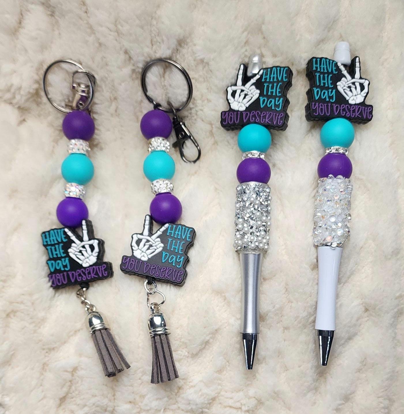 Have the Day You Deserve Pen & Keychain Gift Set | Sassy Beaded Pen and Matching Keychain | Funny Gift for Coworkers, Friends and Boss Babes