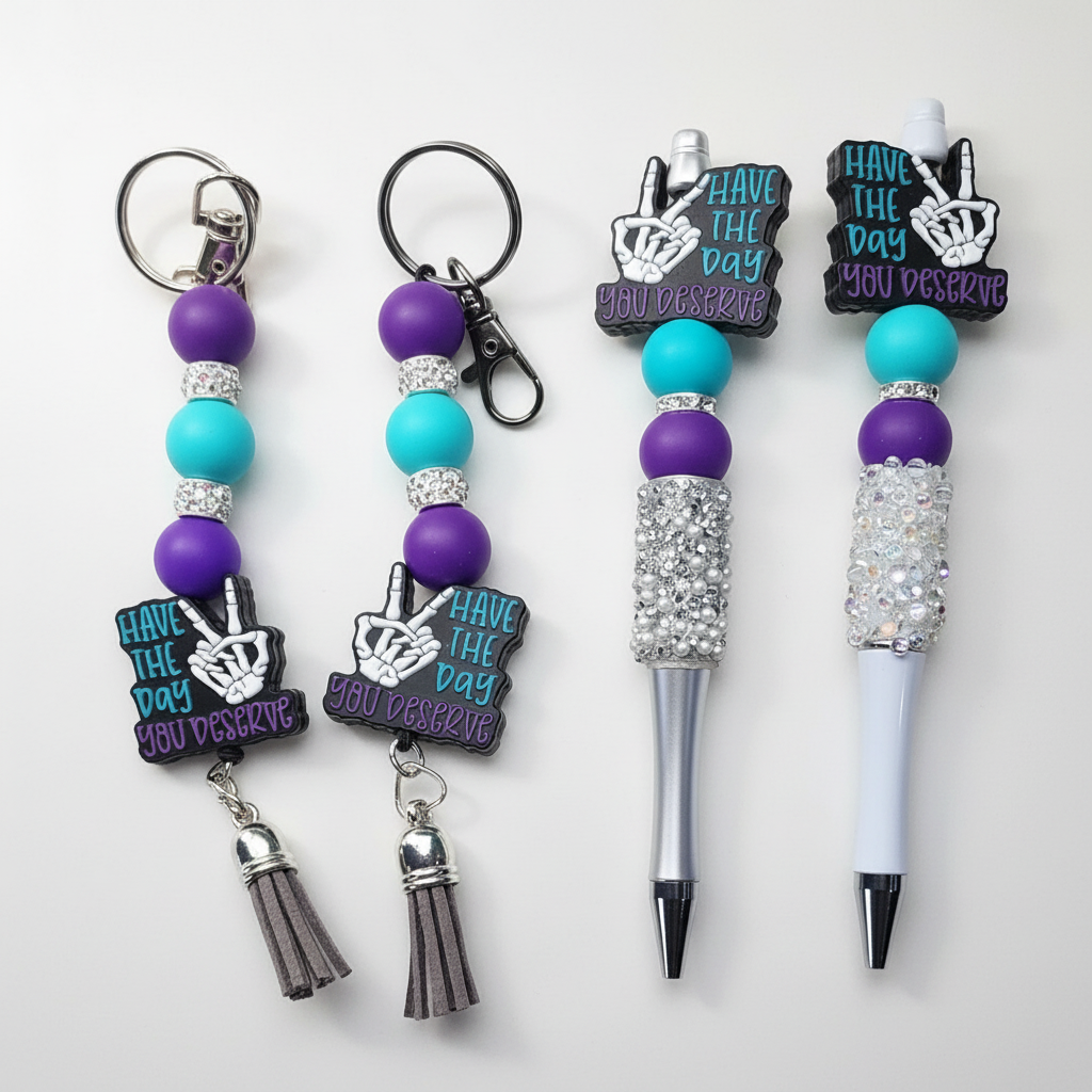 Have the Day You Deserve Pen & Keychain Gift Set | Sassy Beaded Pen and Matching Keychain | Funny Gift for Coworkers, Friends and Boss Babes