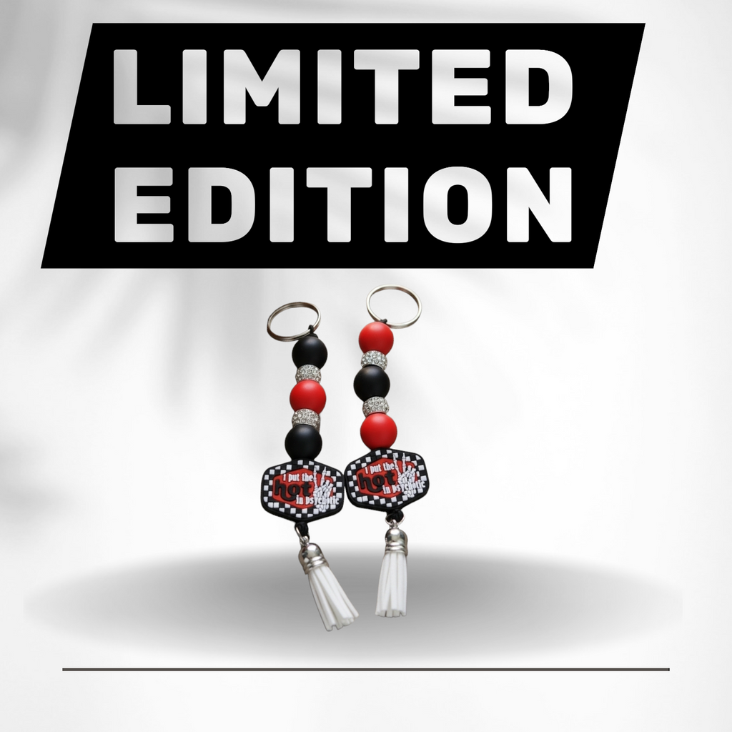 Funny Beaded Keychain: I Put the Hot in Psychotic - Dark Humor Bag Charm