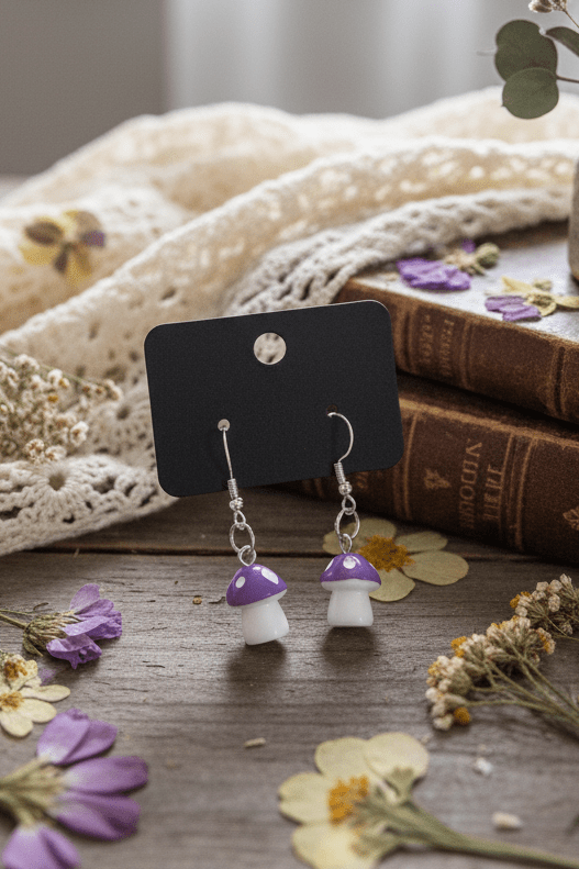 Sassy Purple Mushroom Dangle Earrings | Cottagecore Fairycore Jewelry | Whimsical Handmade Statement - Hempin Mayhem