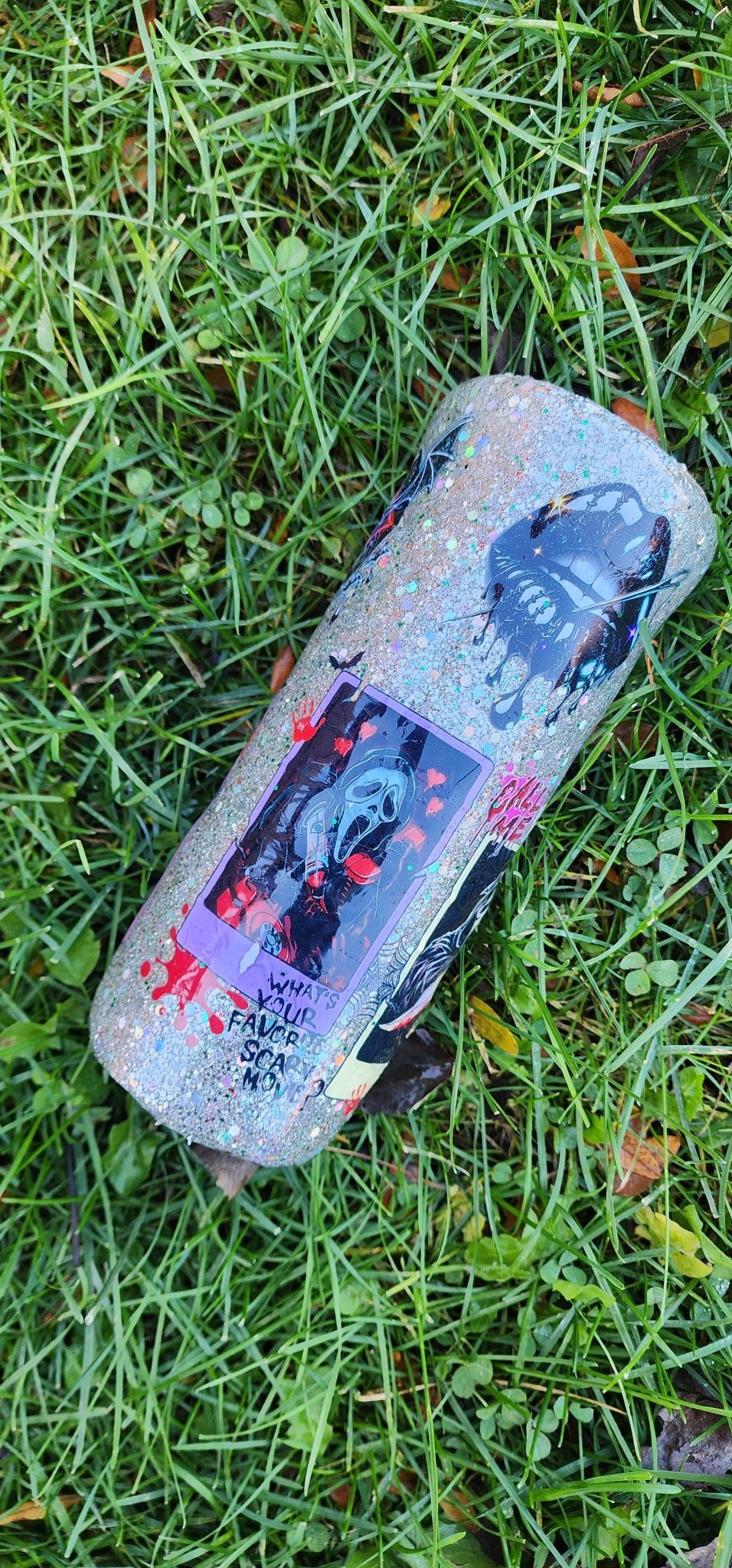 Scream - Inspired Ghost Face Epoxy Tumbler | Glitter Horror Cup for Spooky Vibes - Hempin Mayhem