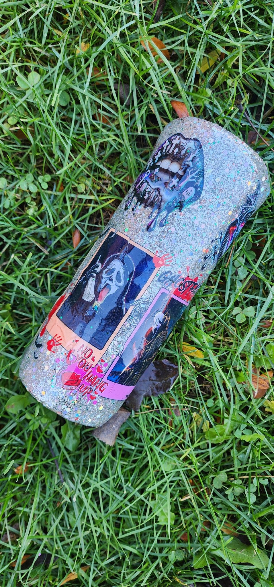 Scream - Inspired Ghost Face Epoxy Tumbler | Glitter Horror Cup for Spooky Vibes - Hempin Mayhem