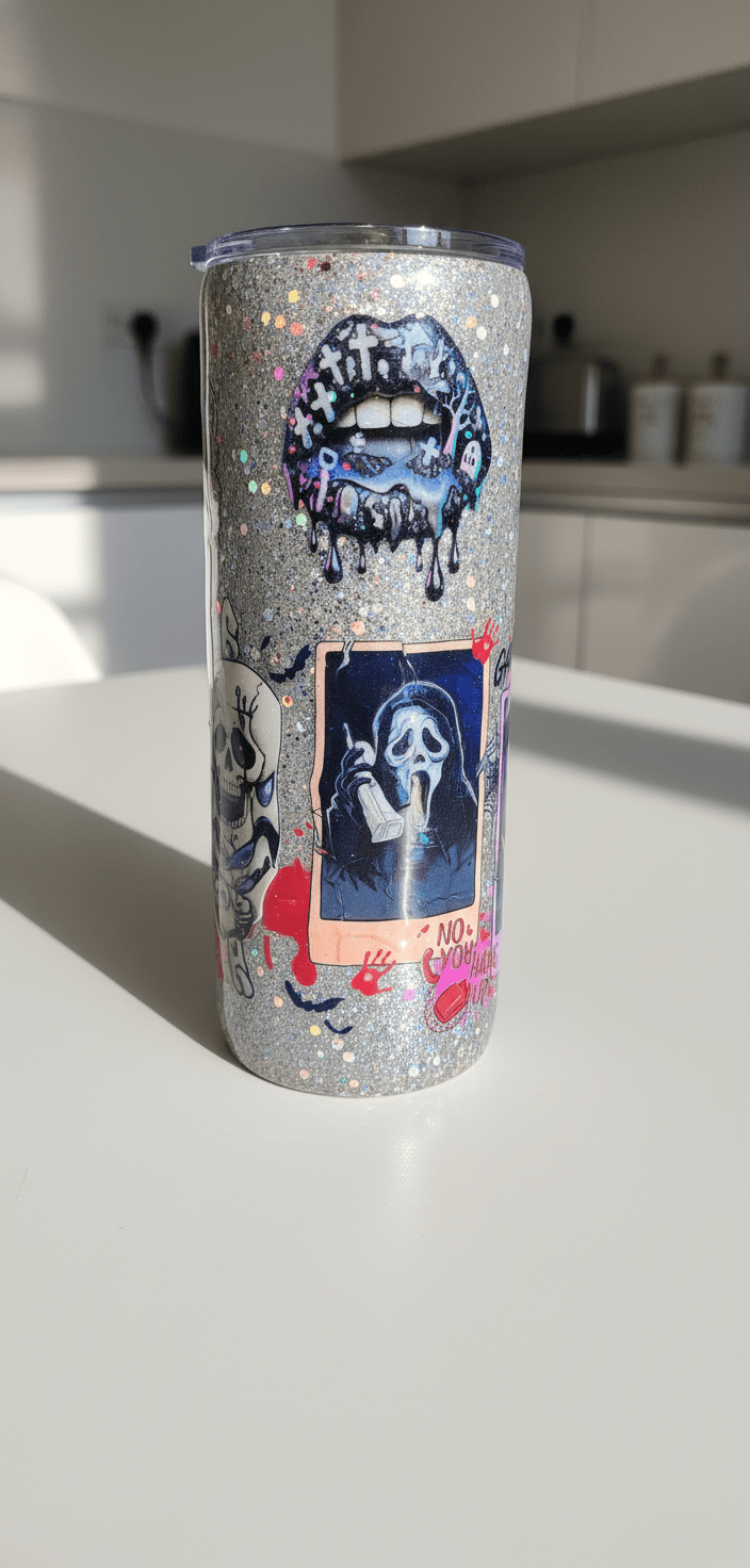 Scream - Inspired Ghost Face Epoxy Tumbler | Glitter Horror Cup for Spooky Vibes - Hempin Mayhem