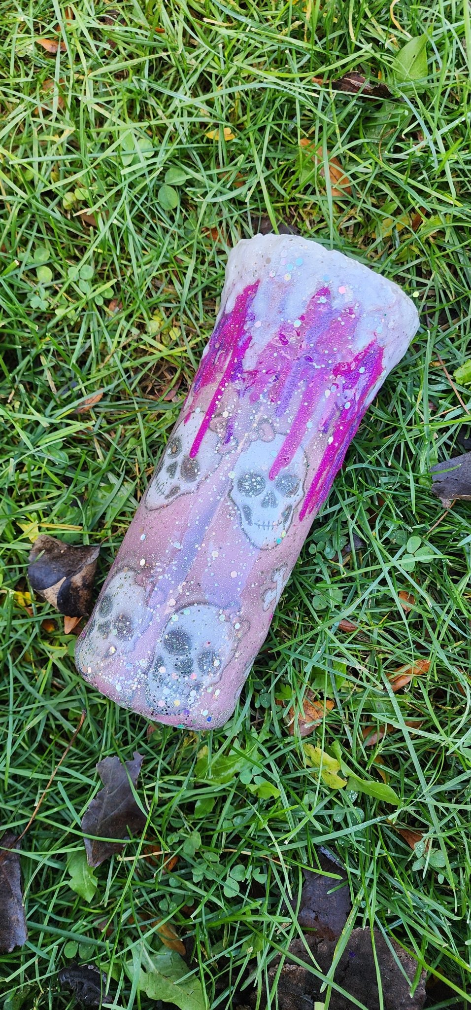 Skull Epoxy Tumbler: Pink & White Glitter 20oz Stainless Steel Cup - Hempin Mayhem