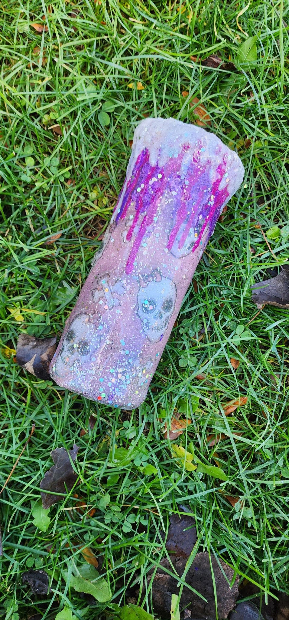 Skull Epoxy Tumbler: Pink & White Glitter 20oz Stainless Steel Cup - Hempin Mayhem