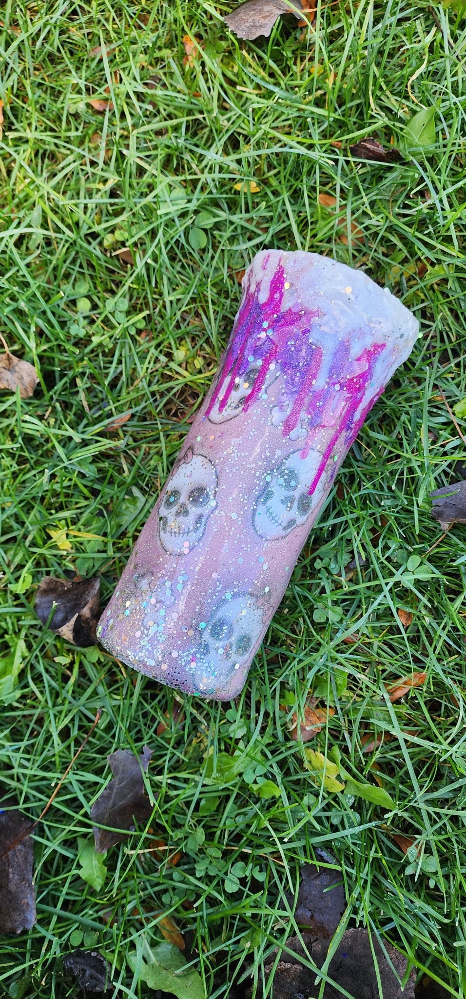 Skull Epoxy Tumbler: Pink & White Glitter 20oz Stainless Steel Cup - Hempin Mayhem