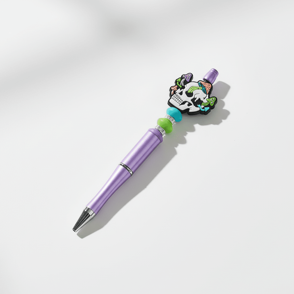 Skull Mushroom Beaded Keychain, Pen & Sticker Gift Set - Hempin Mayhem